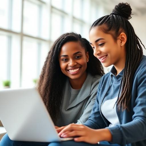 Two people sharing a tablet